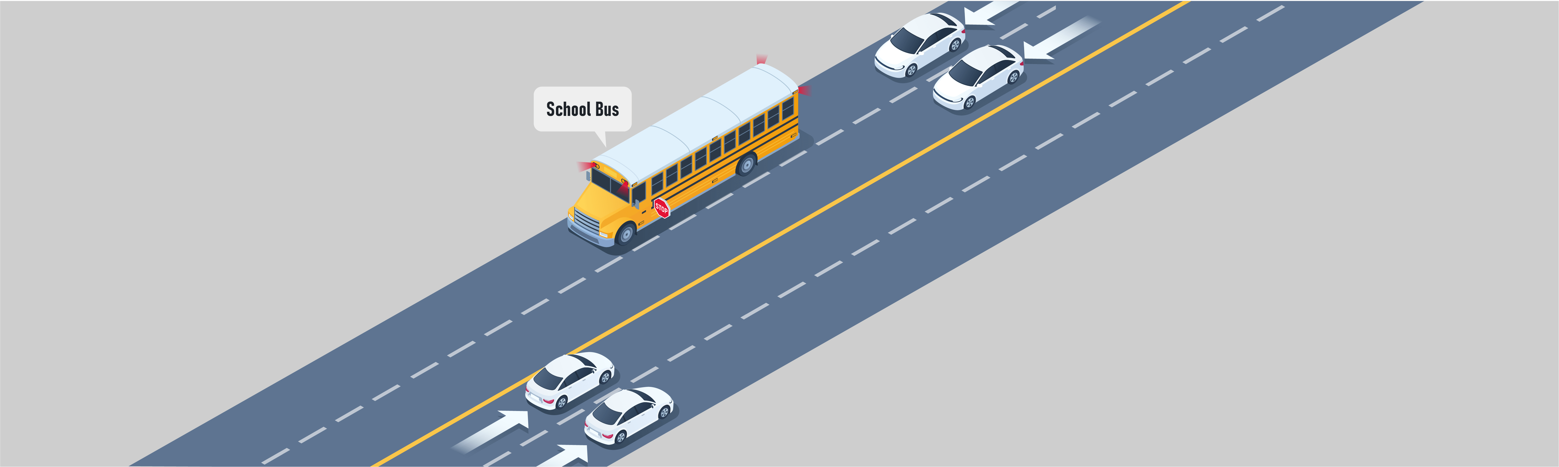 Stopping - Which lanes should stop for a school bus on a four-lane undivided highway?