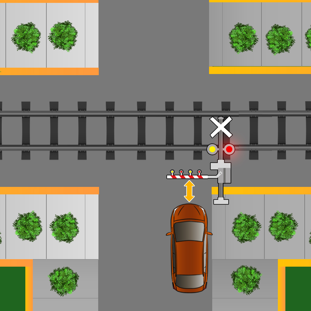 Test 4 - What do you have to do while approaching a railway crossing where there's a warning of a train approaching?