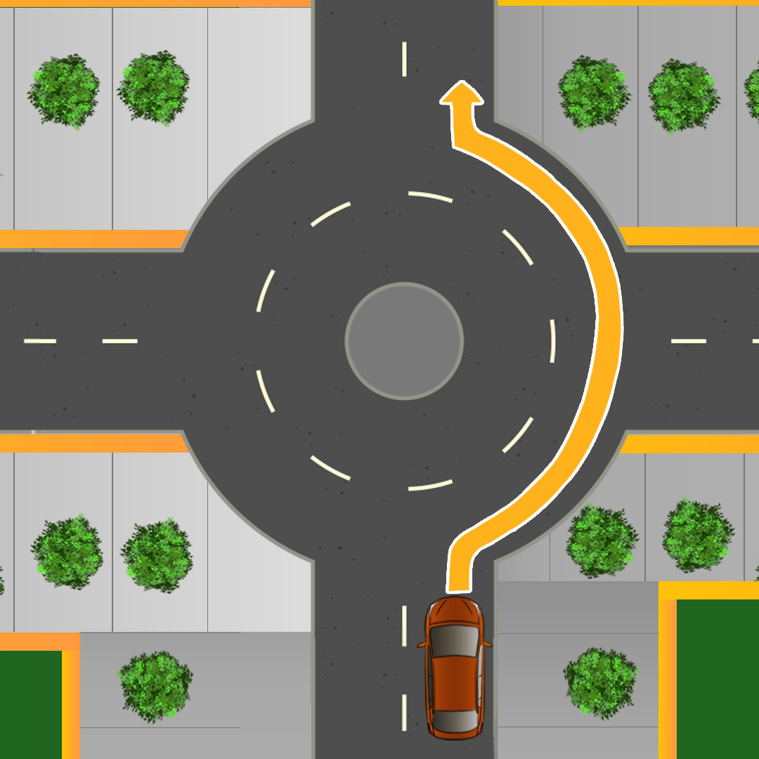 Driving Test Canada Test 2 - Where should you drive if you are joining a roundabout and planning on staying in the roundabout past the second exit?