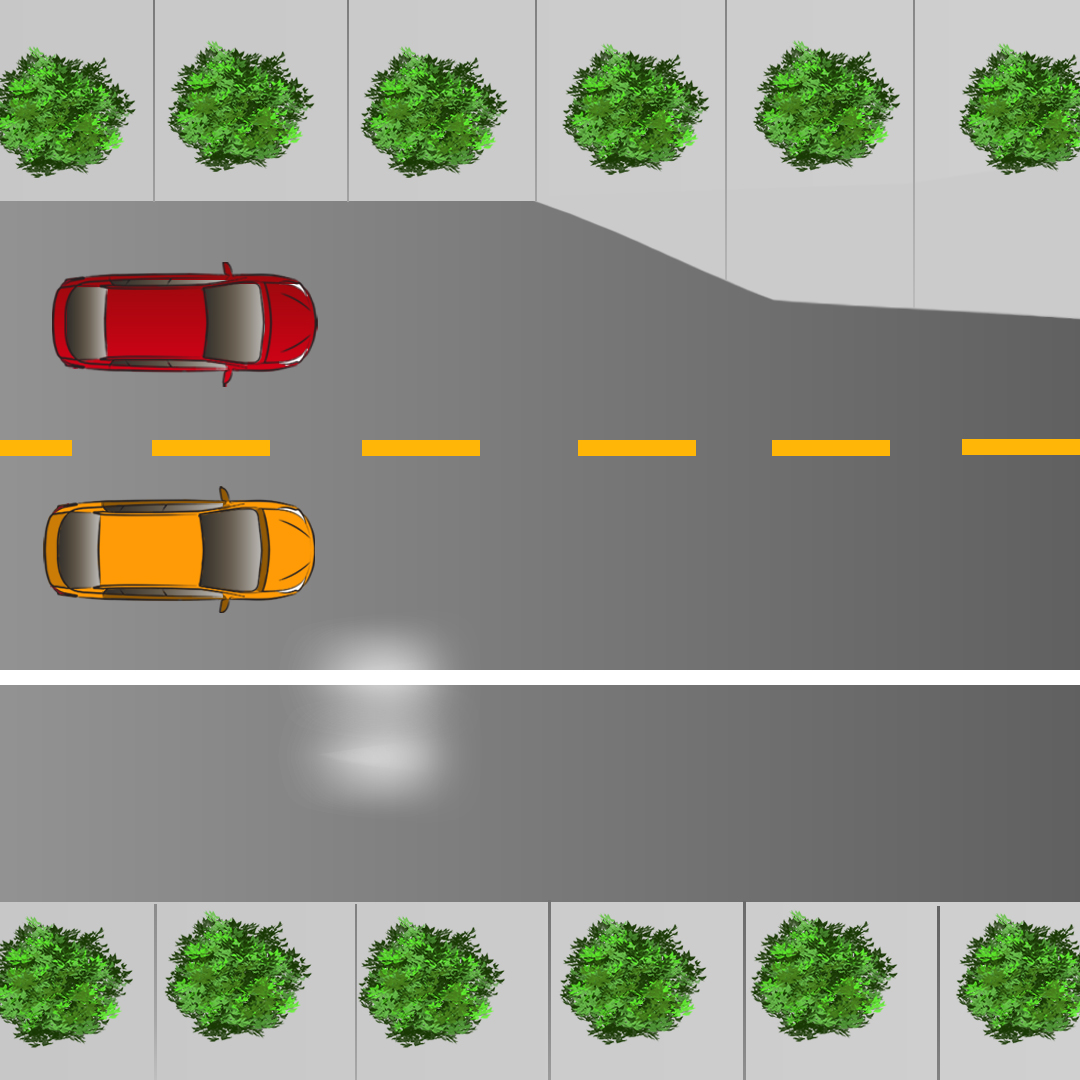 Test 2 - Who gets the right-of-way in a case where two cars are approaching a merge at the same time?