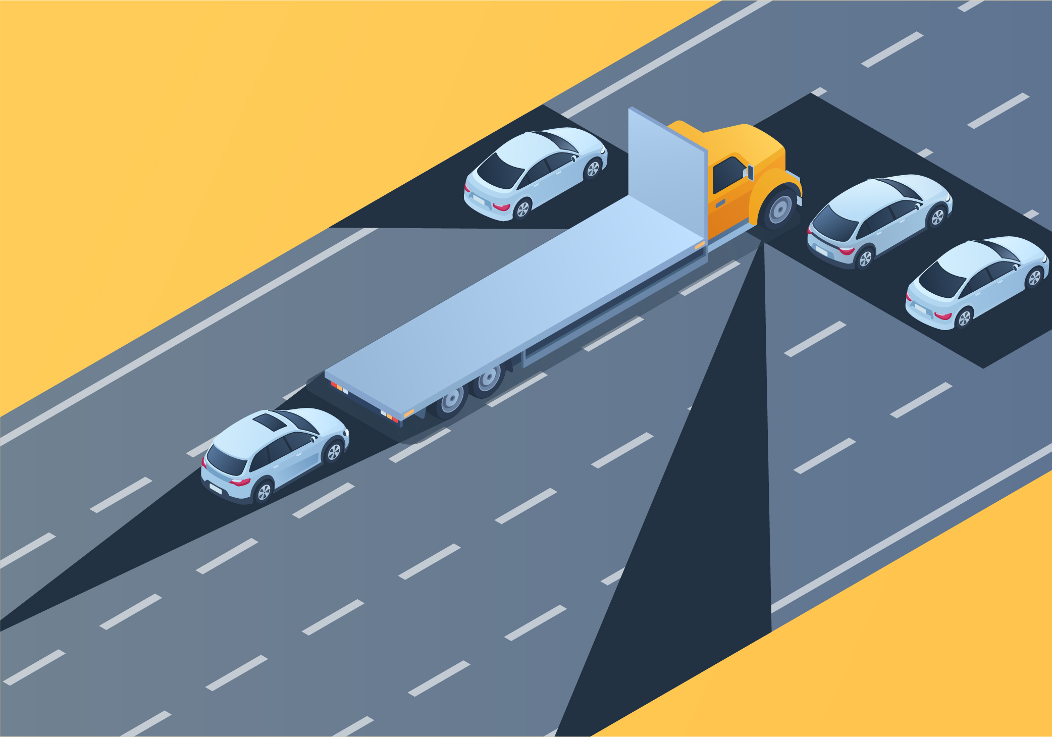 Driving along - Why should you be more cautious when driving near large commercial trucks?