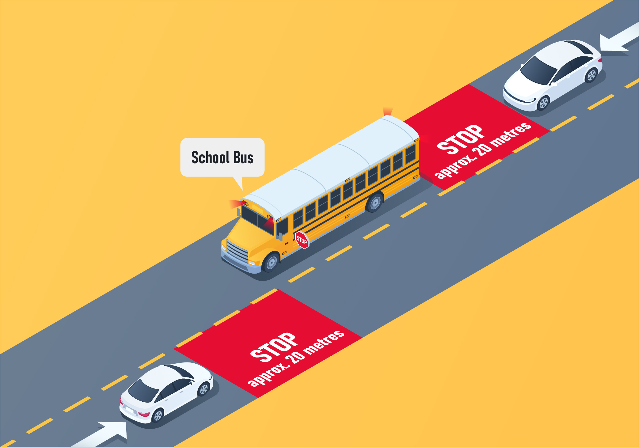 Stopping - What should you do when approaching a stopped school bus with its upper alternating red lights flashing?