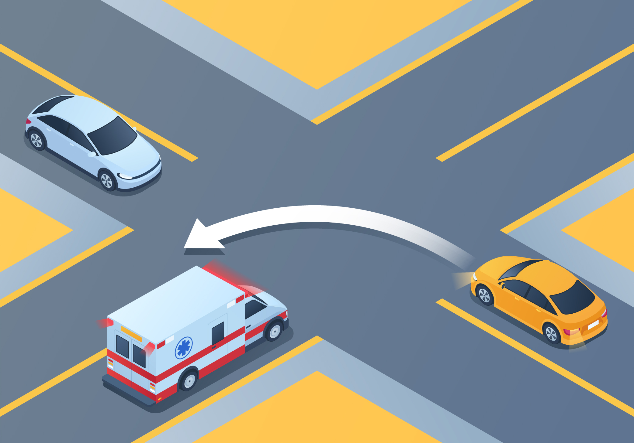 Dealing with particular situations - If you are in an intersection and preparing to make a turn, and an emergency vehicle suddenly approaches, what should you do?