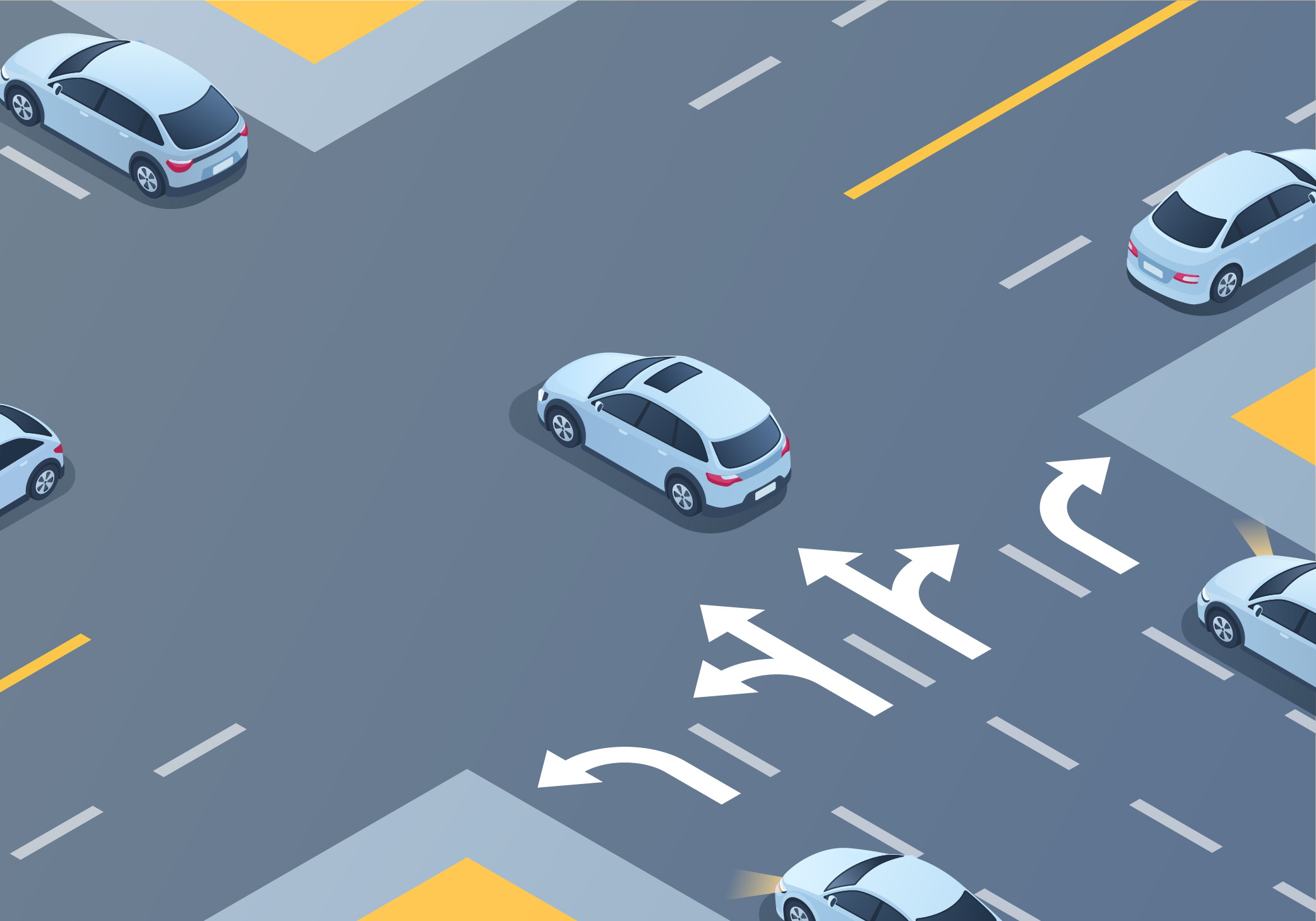 Traffic lights & pavement markings - What do the white arrows in the picture below mean?