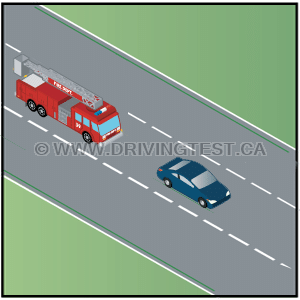 Test 2 - What should you do if you're driving in the middle lane of a 3 lane street and you see an emergency vehicle with sirens and lights on approaching?