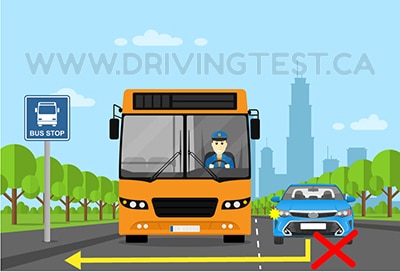 Test 2 - What would be an unlawful action while a public transport bus stops to let passengers off near an intersection?