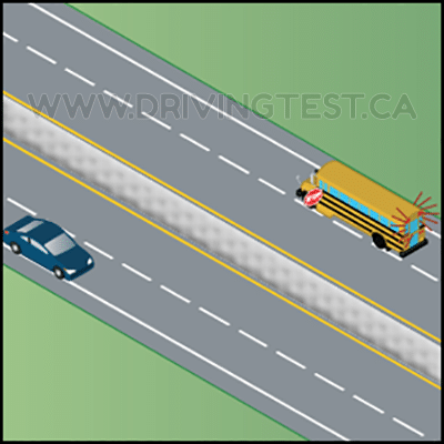 Driving Test Canada Test 1 - When are you allowed to pass a school bus with flashing lights?