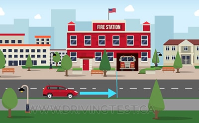 Test 4 - How far away from a police station or fire hall on the opposite side of the road do you need to park?