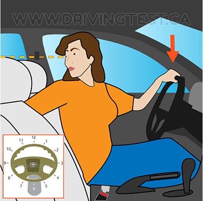 Test 3 - What position should your left hand be at on the steering wheel when reversing?