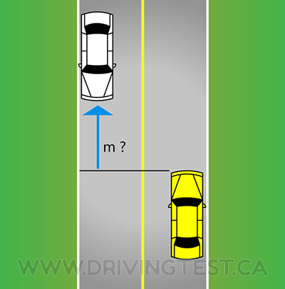 Driving Test Canada - Car Test 1 - How far away from stopped vehicles on the opposite side of the road/highway do you have to be when stopping on a rural road or highway?