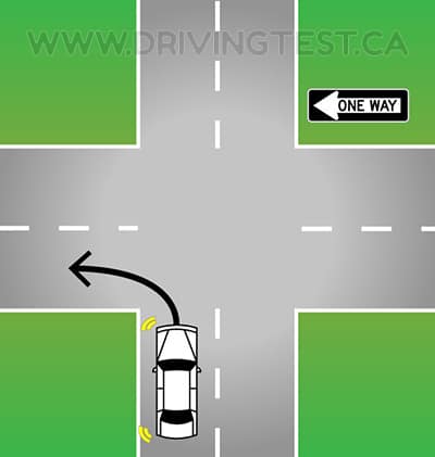 Driving Test Canada Test 2 - Where on the road should you make a left turn from a one-way street onto another one-way street?