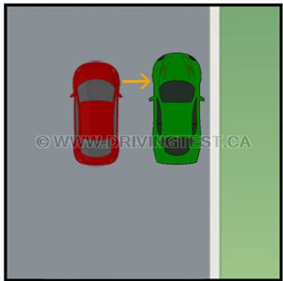 Test 3 - When you're preparing to parallel park, you stop level with the car in front, and _________ away from it.