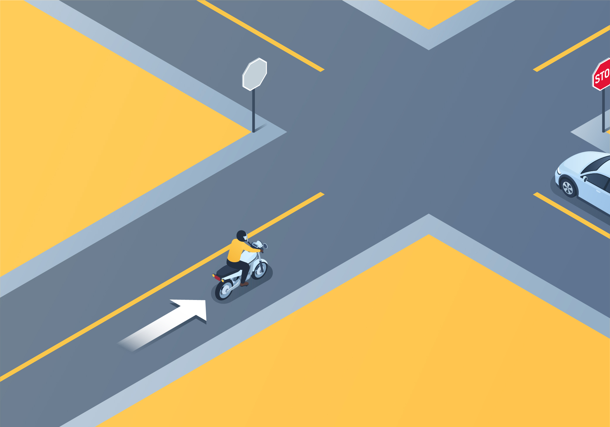 Riding in Traffic - What should the motorcycle rider do if a vehicle is about to enter from the right side of the intersection?