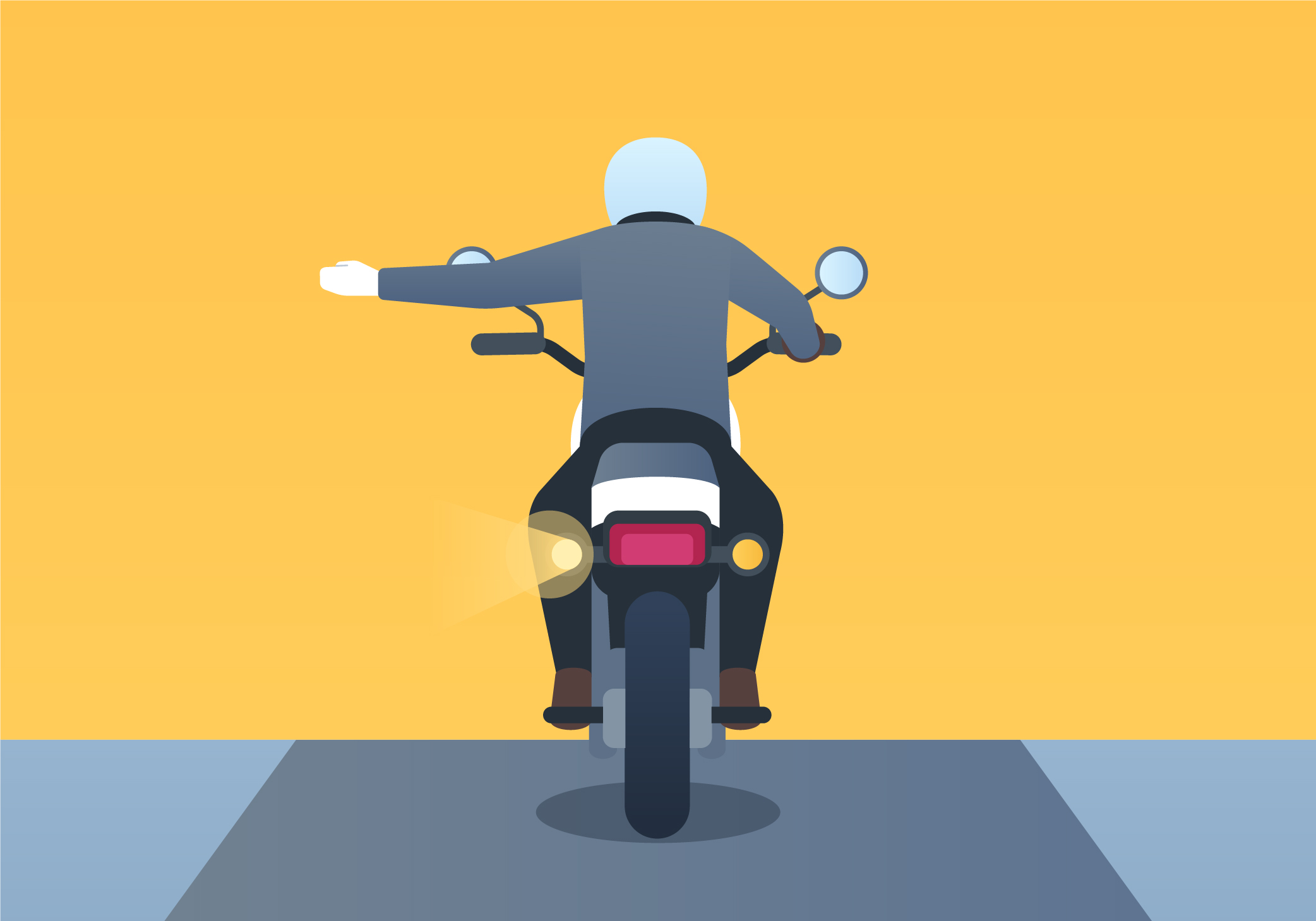 Keeping Control - When a motorcyclist raises his left arm and points towards the left, with the arm parallel to the ground, what does it signify?